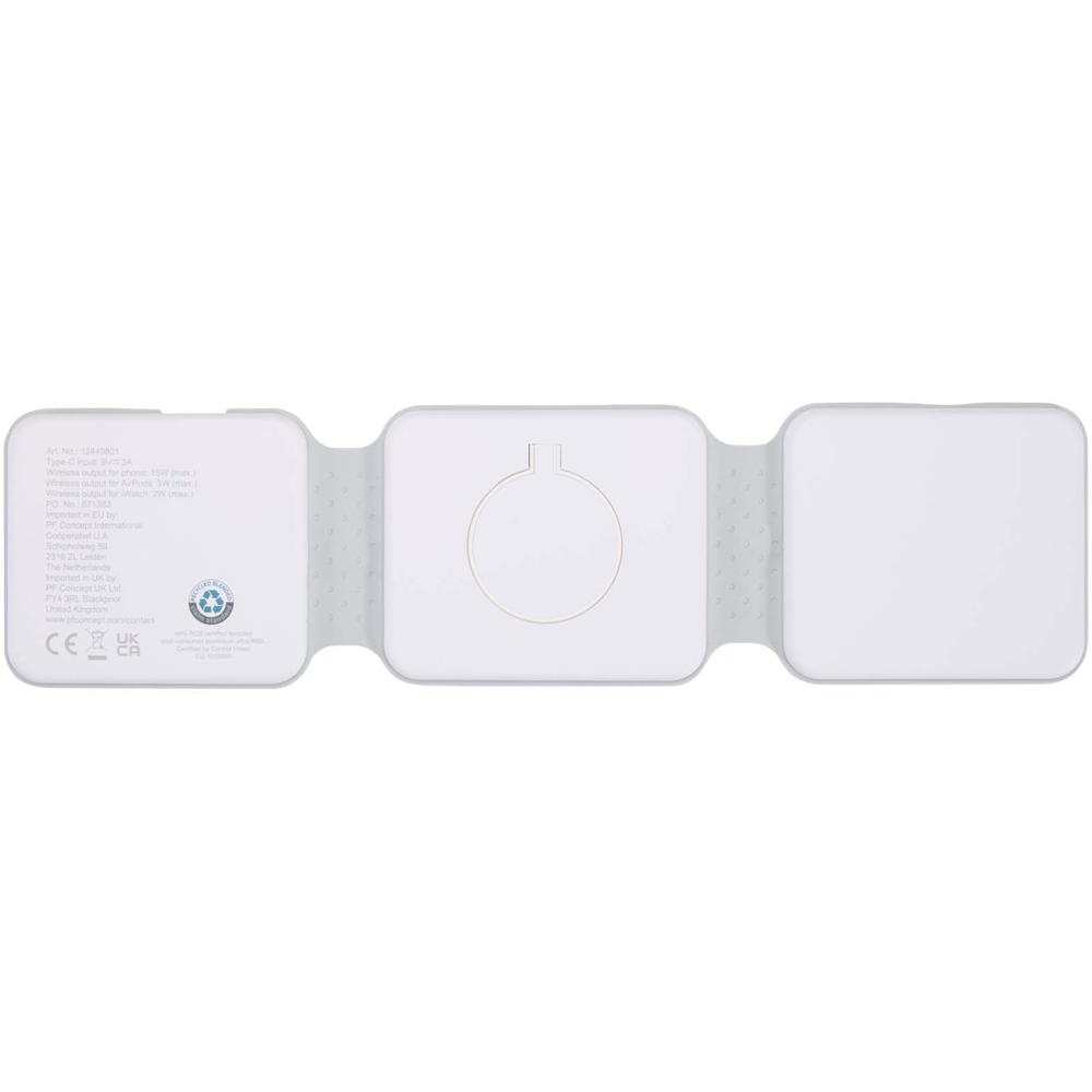 Caricabatterie wireless 3 in 1 da 15 W pieghevole in plastica riciclata Armus