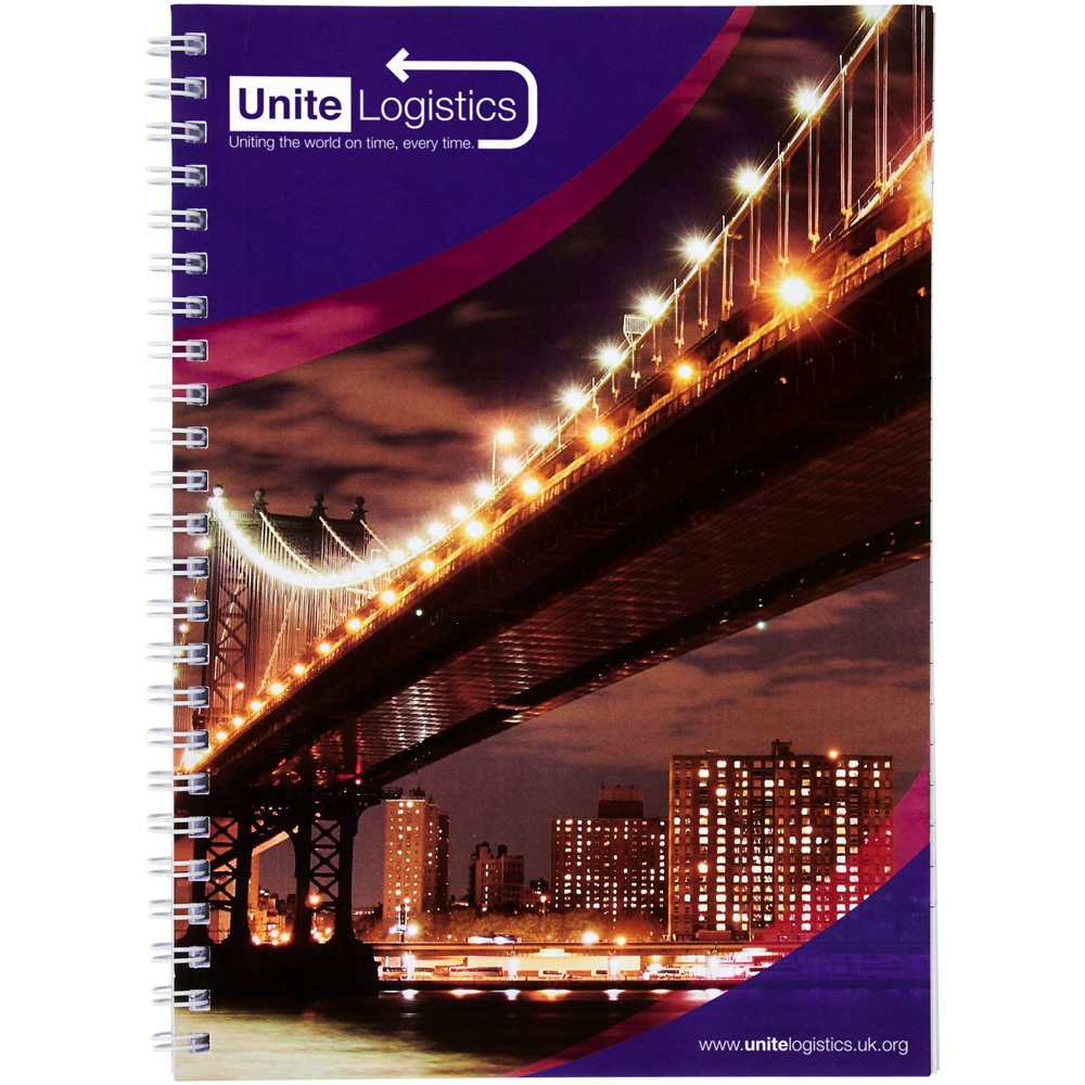 Blocco note a spirale A5 con copertina posteriore stampata Desk-Mate®