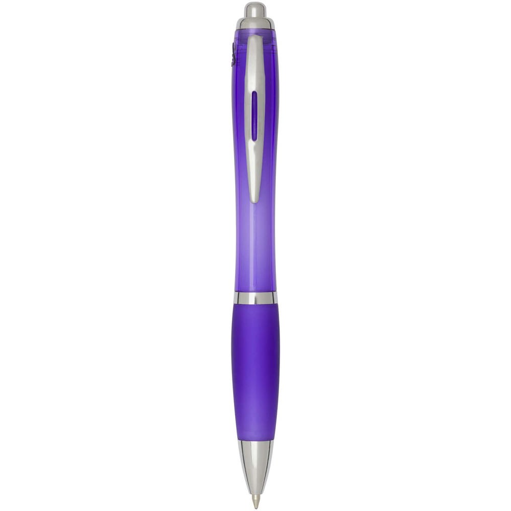 Penna a sfera in plastica riciclata certificata RCS con fusto e impugnatura colorati (inchiostro blu) Nash - Viola