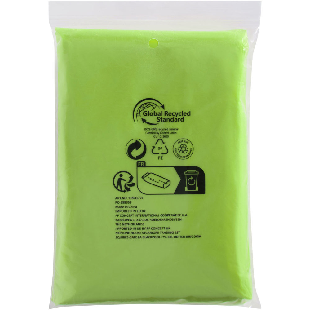 Poncho impermeabile monouso in materiale riciclato certificato GRS con custodia Mayan 