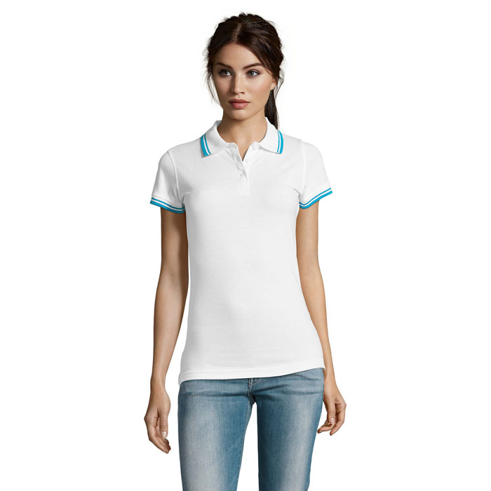 PASADENA WOMEN - Polo donna PASADENA 200g - White/Aqua