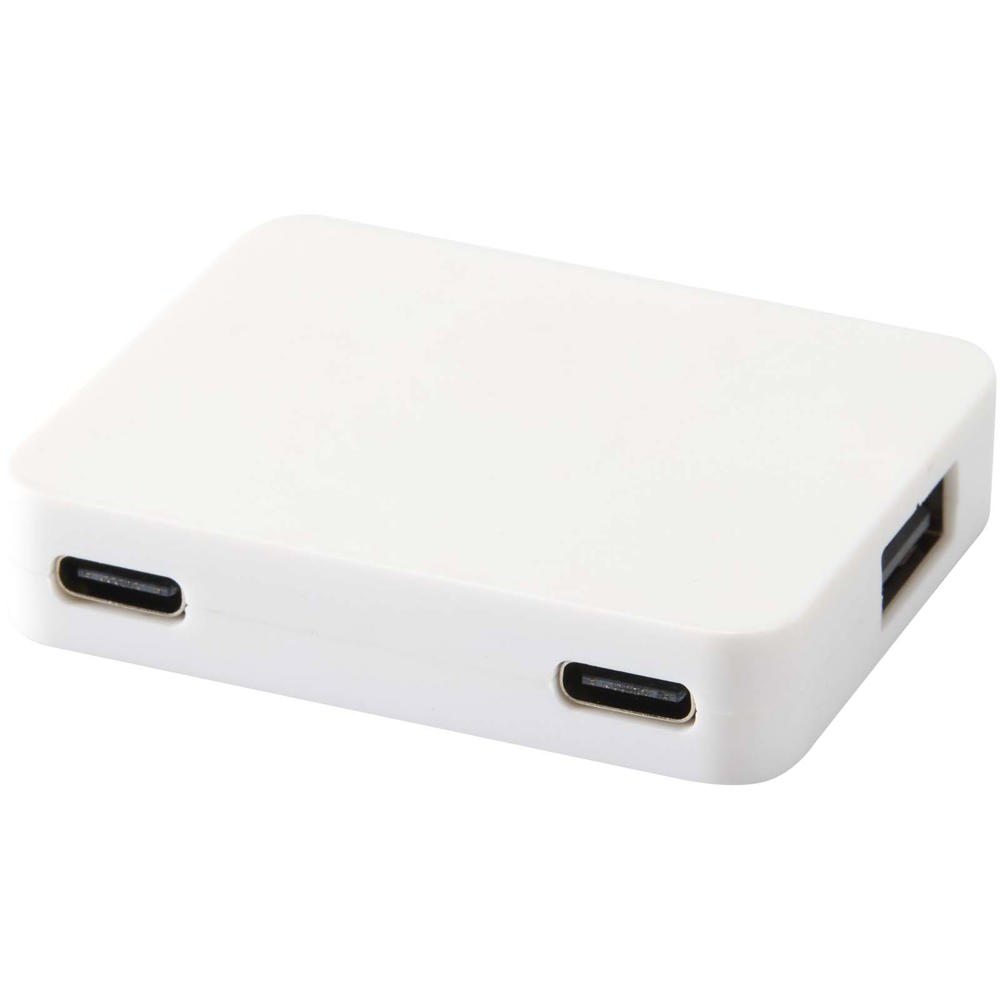 Hub USB a 4 porte con uscita USB-A e Tipo-C e doppio ingresso in plastica riciclata Gaia - Bianco