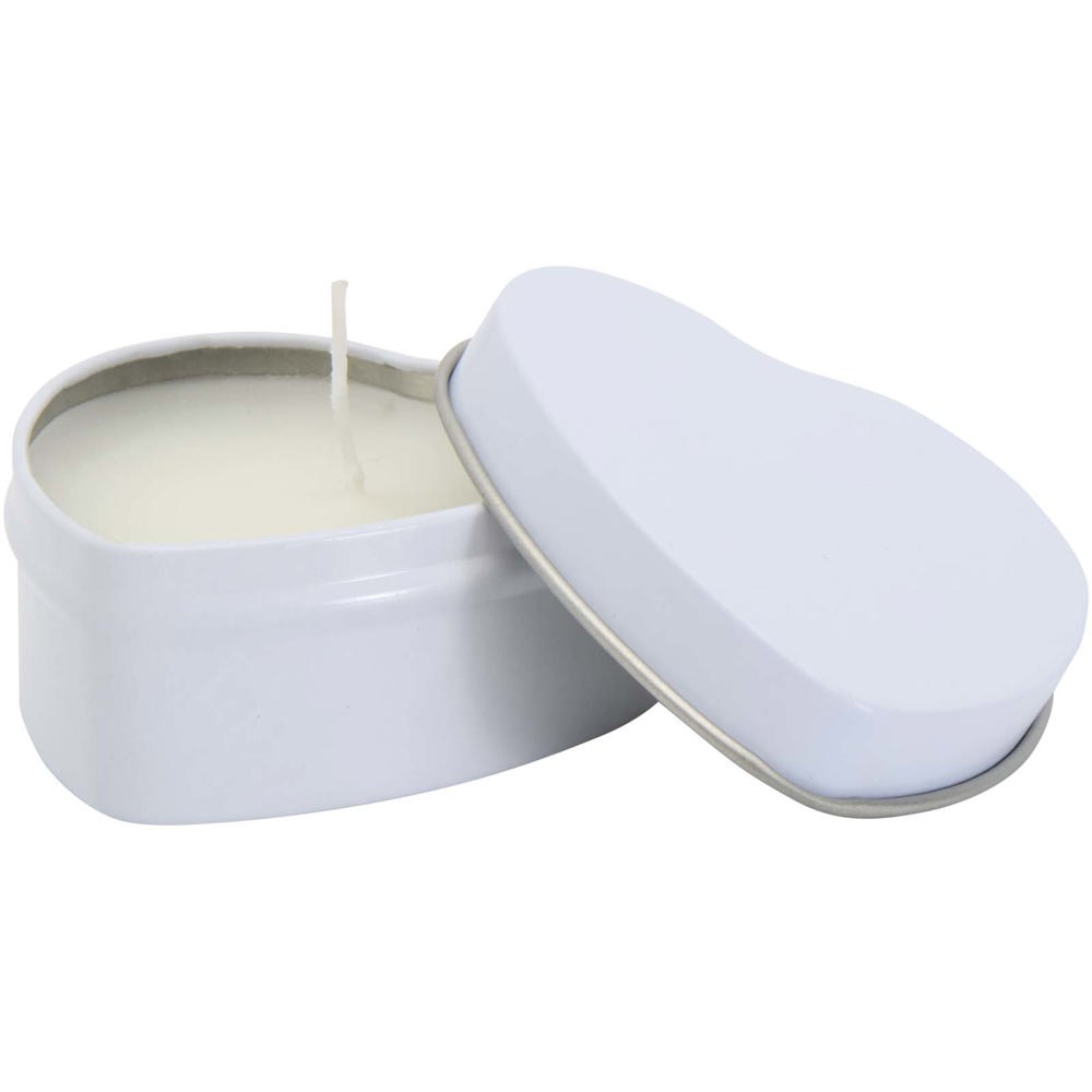 Candela in scatola di latta a forma di cuore all'aroma di vaniglia Blissful - Bianco