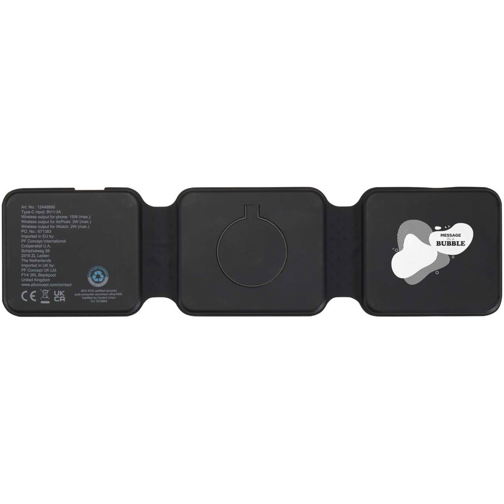 Caricabatterie wireless 3 in 1 da 15 W pieghevole in plastica riciclata Armus