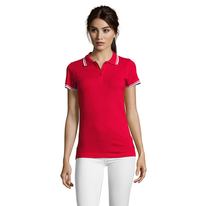 PASADENA WOMEN - Polo donna PASADENA 200g - Rosso/Bianco