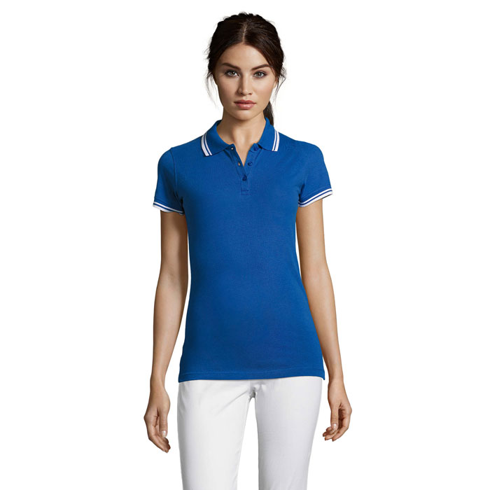 PASADENA WOMEN - Polo donna PASADENA 200g - Blu Reale/bianco