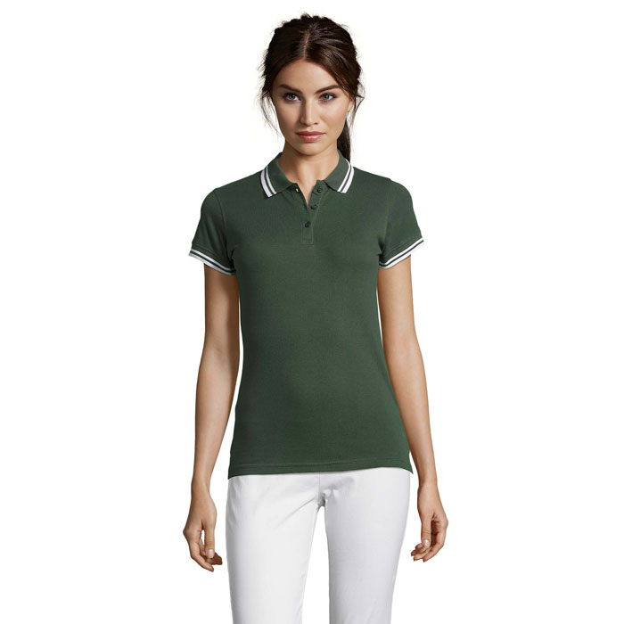 PASADENA WOMEN - Polo donna PASADENA 200g - Forest Green/White