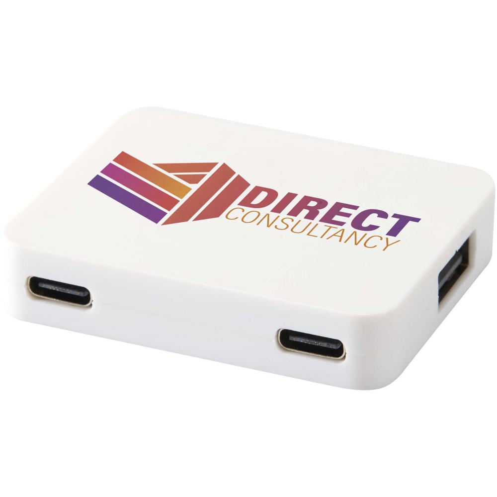 Hub USB a 4 porte con uscita USB-A e Tipo-C e doppio ingresso in plastica riciclata Gaia