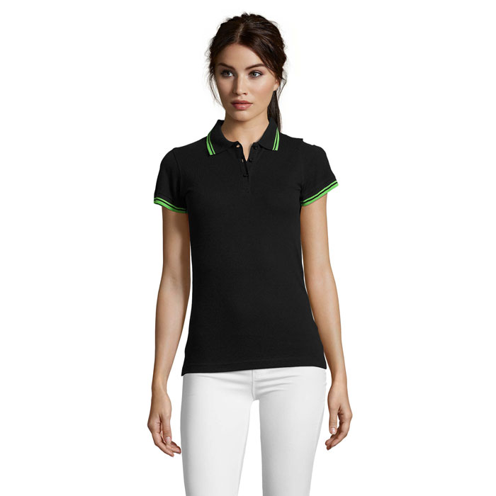 PASADENA WOMEN - Polo donna PASADENA 200g - Nero/Lime