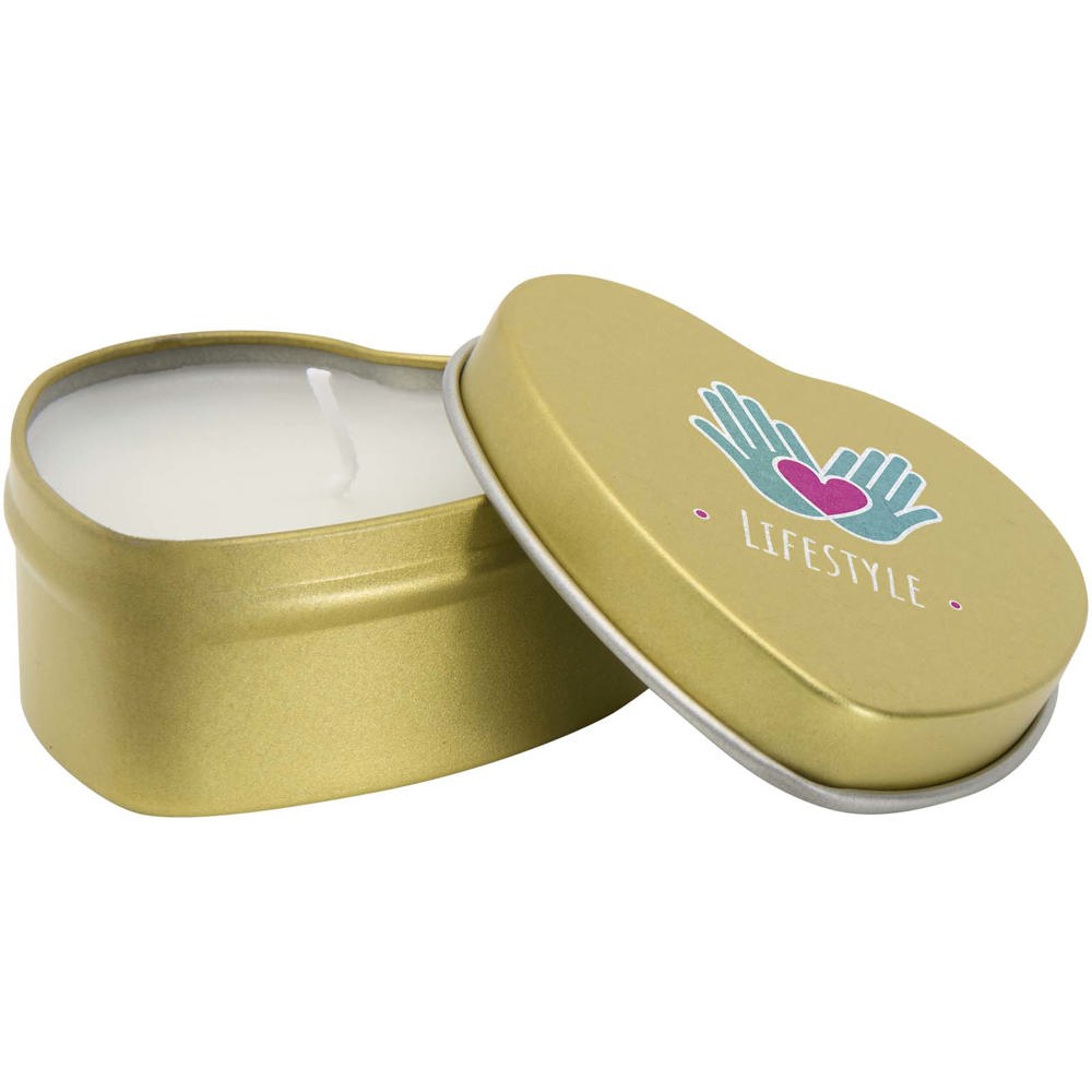 Candela in scatola di latta a forma di cuore all'aroma di vaniglia Blissful