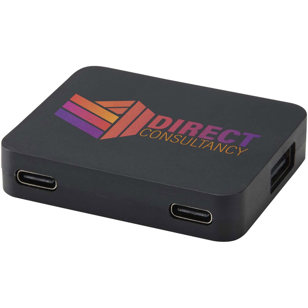 Hub USB a 4 porte con uscita USB-A e Tipo-C e doppio ingresso in plastica riciclata Gaia