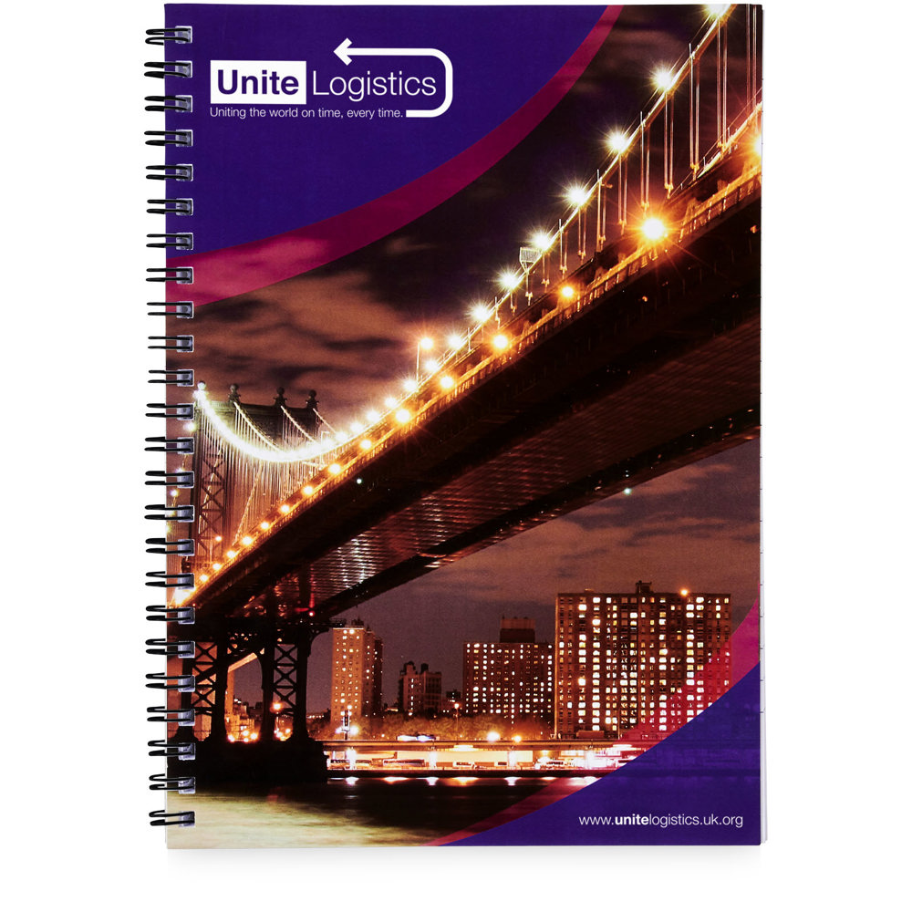 Blocco note a spirale A5 con copertina posteriore stampata Desk-Mate®