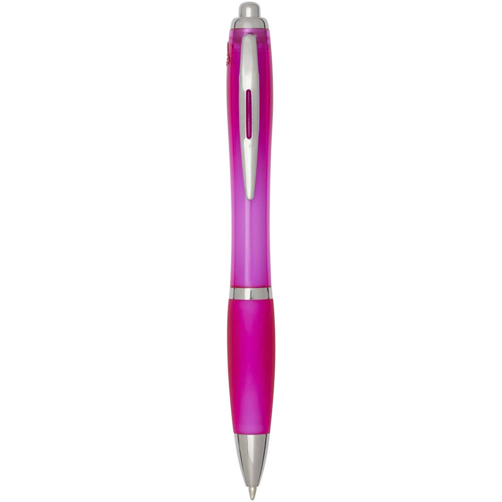 Penna a sfera in plastica riciclata certificata RCS con fusto e impugnatura colorati (inchiostro blu) Nash - Rosa