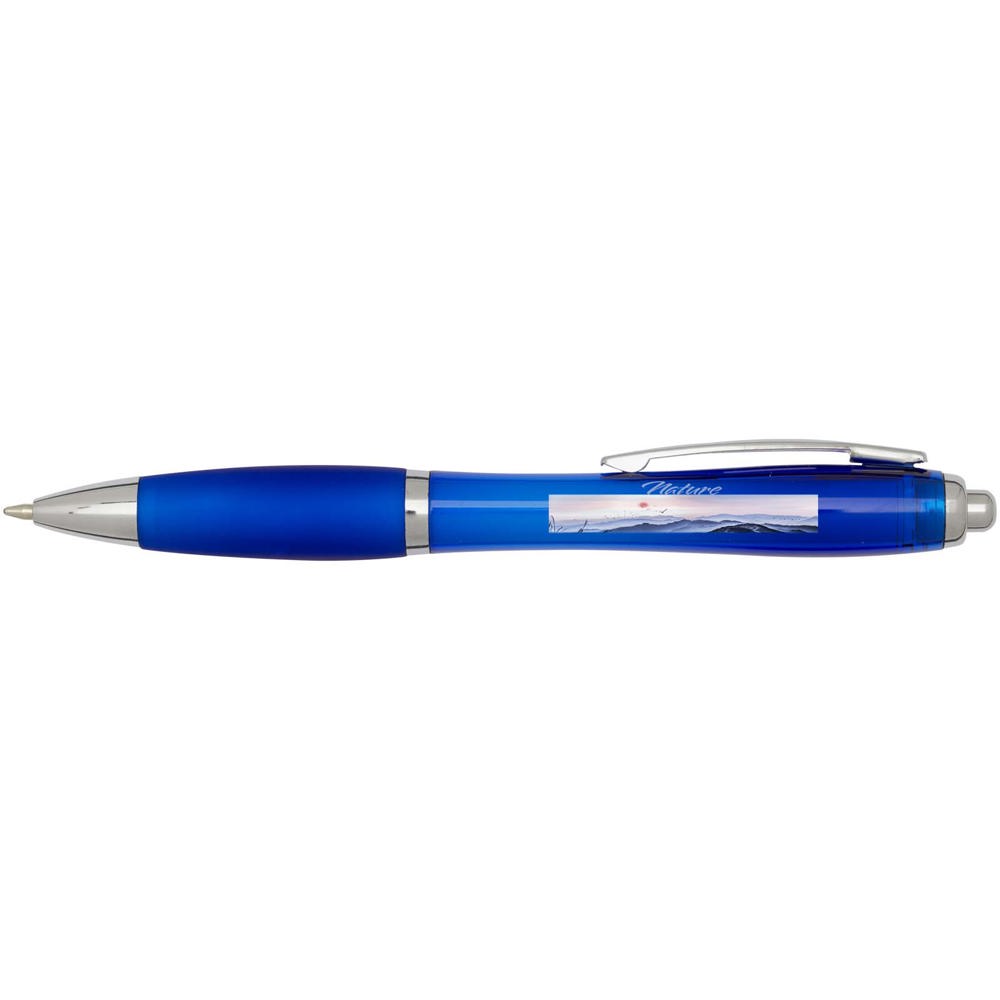  Penna a sfera in plastica riciclata certificata RCS con fusto e impugnatura colorati (inchiostro blu) Nash
