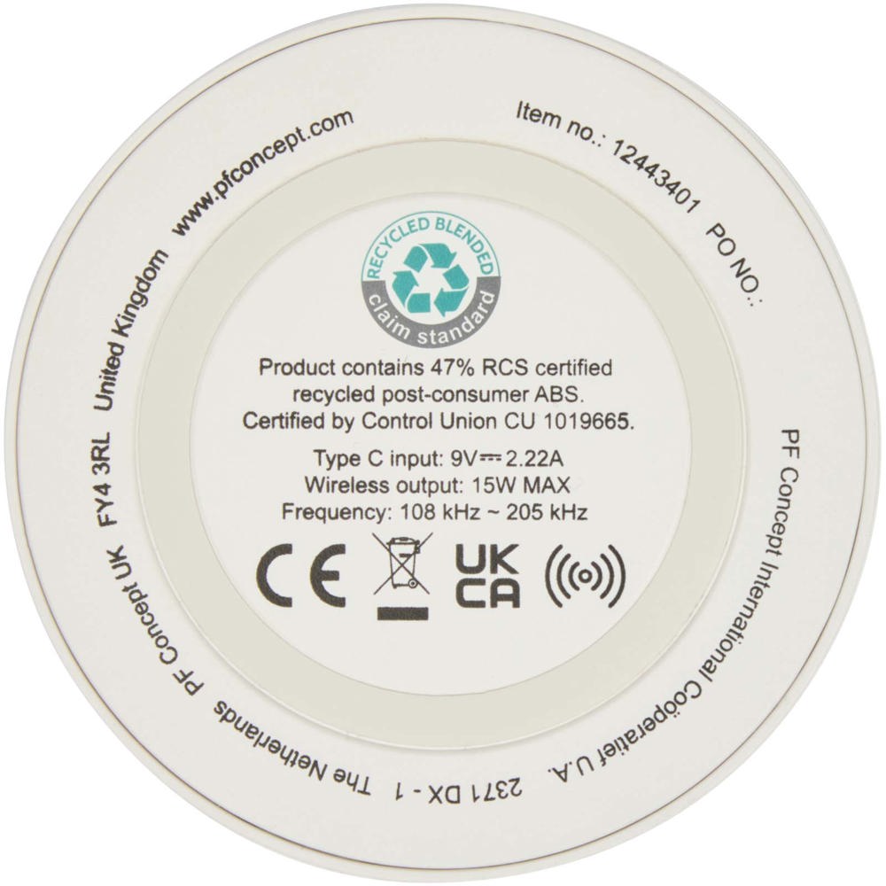 Stazione di ricarica wireless in plastica riciclata da 15 W Freal