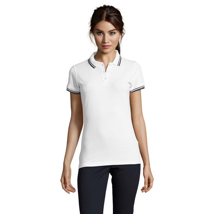 PASADENA WOMEN - Polo donna PASADENA 200g - Bianco/Navy
