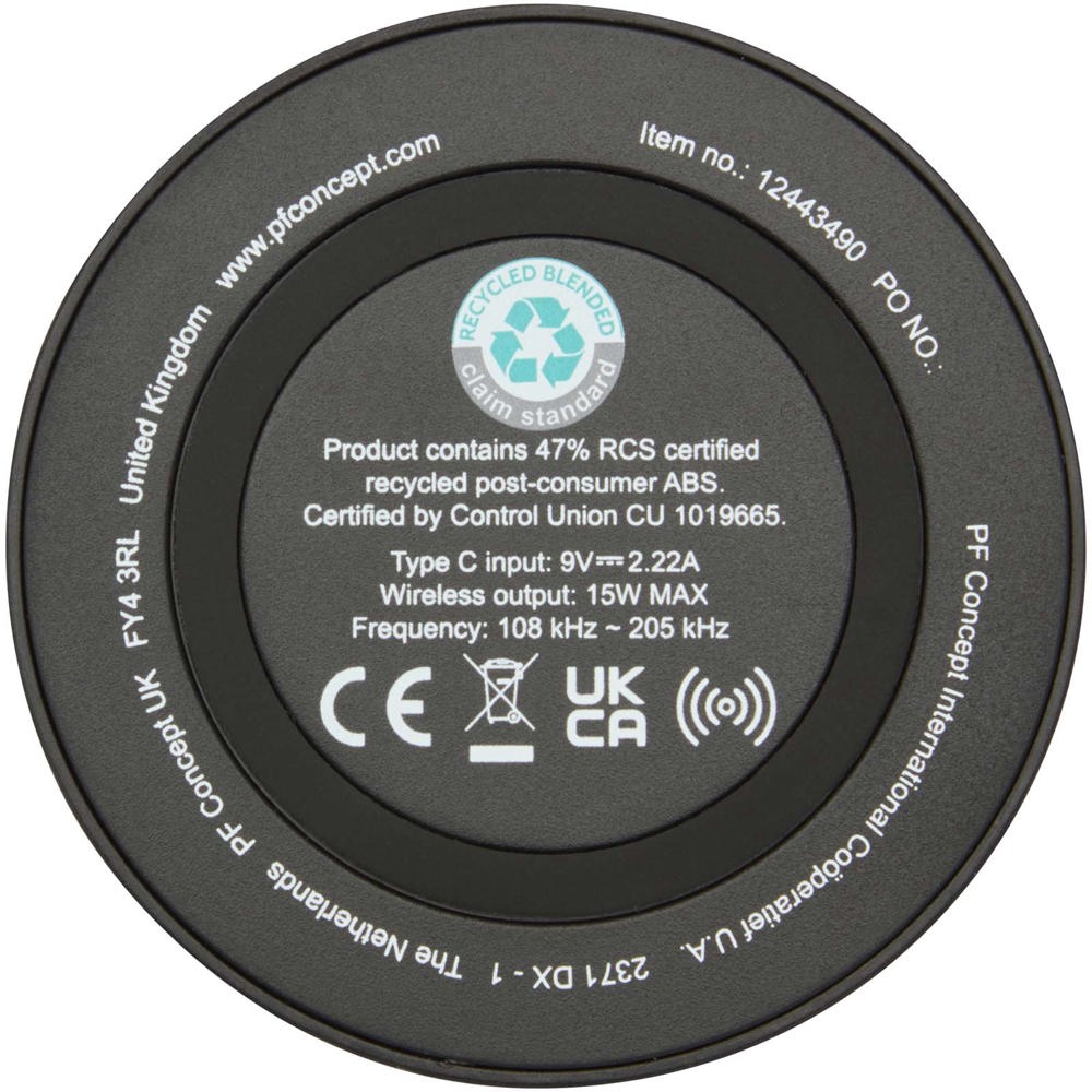 Stazione di ricarica wireless in plastica riciclata da 15 W Freal