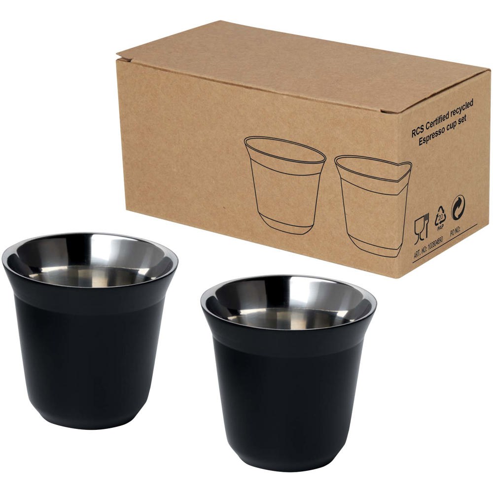 Set di tazze per caffè espresso in acciaio inossidabile certificato RCS da 80 ml Duo - Nero