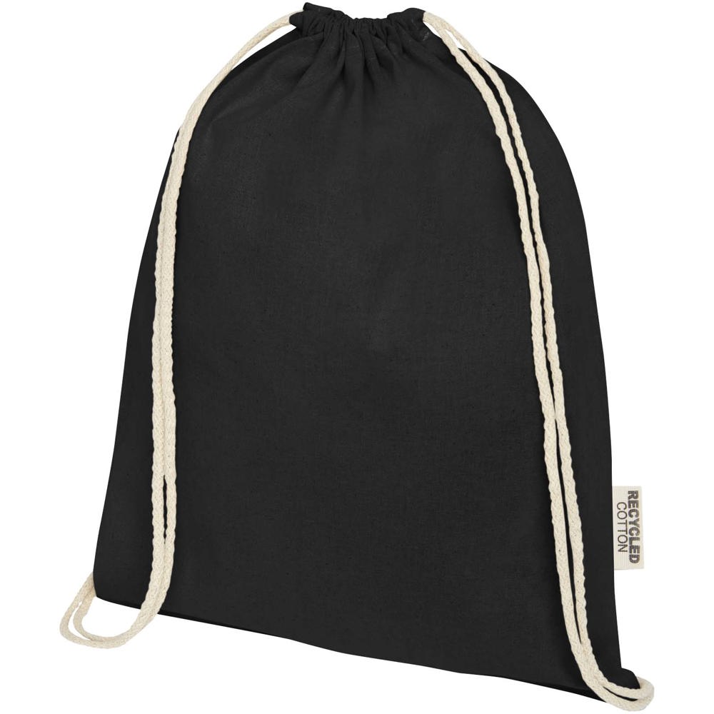 Borsa con cordoncino in cotone riciclato certificato GRS da 140 g/m² Oregon - Nero