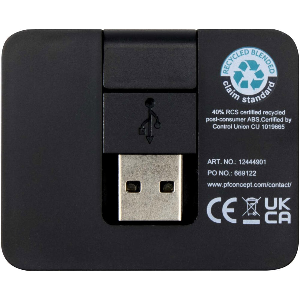 Hub USB a 4 porte con uscita USB-A e Tipo-C e doppio ingresso in plastica riciclata Gaia