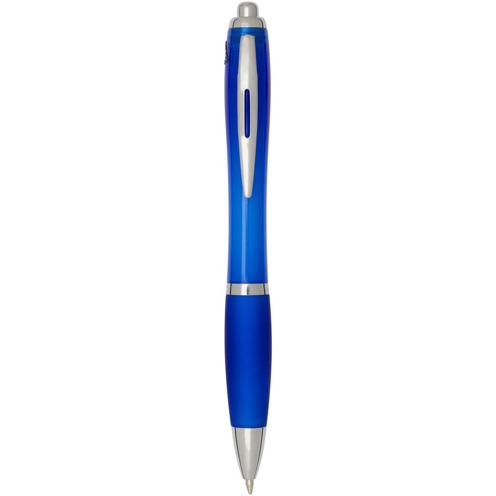 Penna a sfera in plastica riciclata certificata RCS con fusto e impugnatura colorati (inchiostro blu) Nash - Blu royal