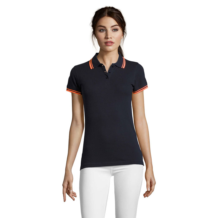 PASADENA WOMEN - Polo donna PASADENA 200g - Blu Scuro/Arancione Chiaro