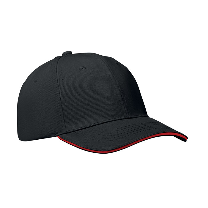 BUFFALO - Cappellino 6 pannelli 260 gr - Nero/Rosso