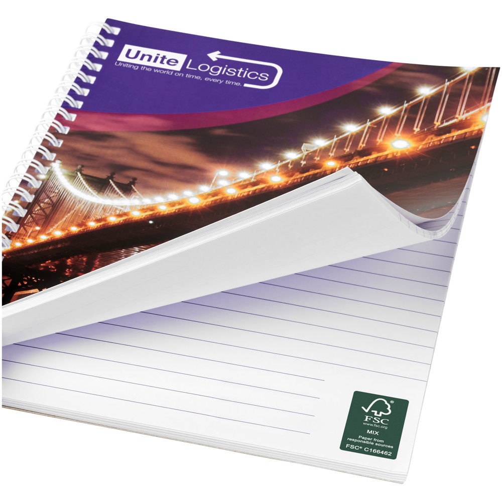 Blocco note a spirale A5 con copertina posteriore stampata Desk-Mate®