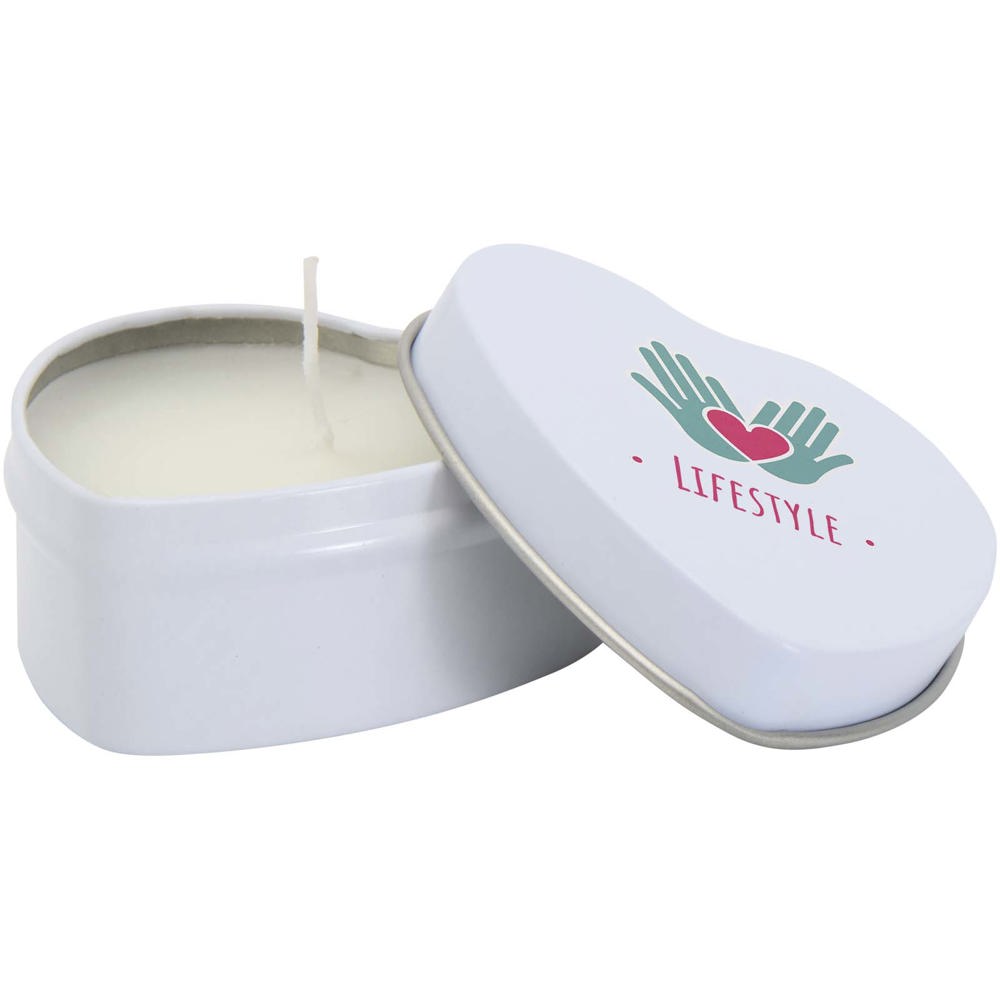 Candela in scatola di latta a forma di cuore all'aroma di vaniglia Blissful