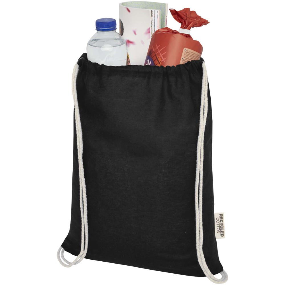 Borsa con cordoncino in cotone riciclato certificato GRS da 140 g/m² Oregon