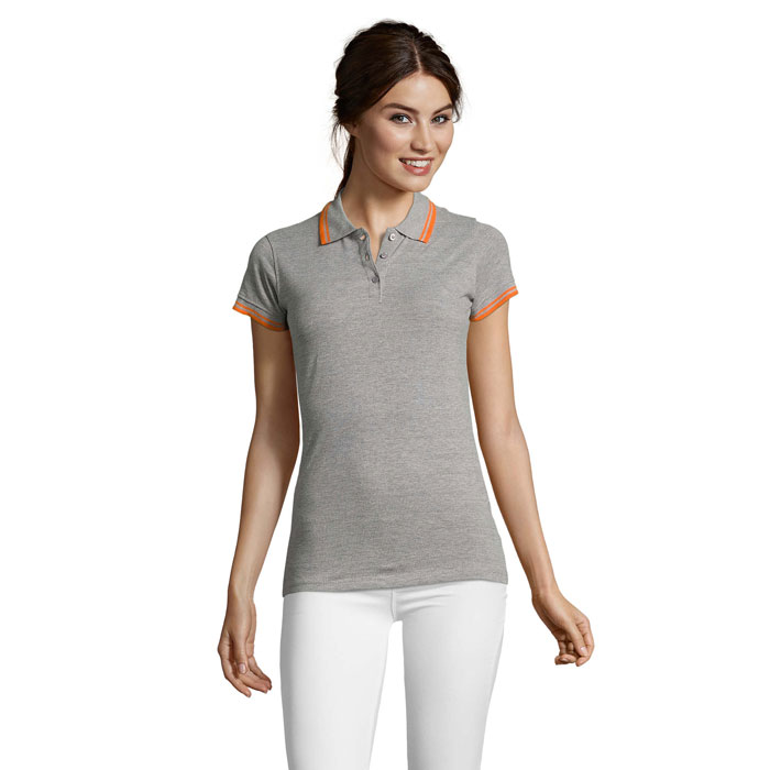 PASADENA WOMEN - Polo donna PASADENA 200g - Grigio Melange/Arancione