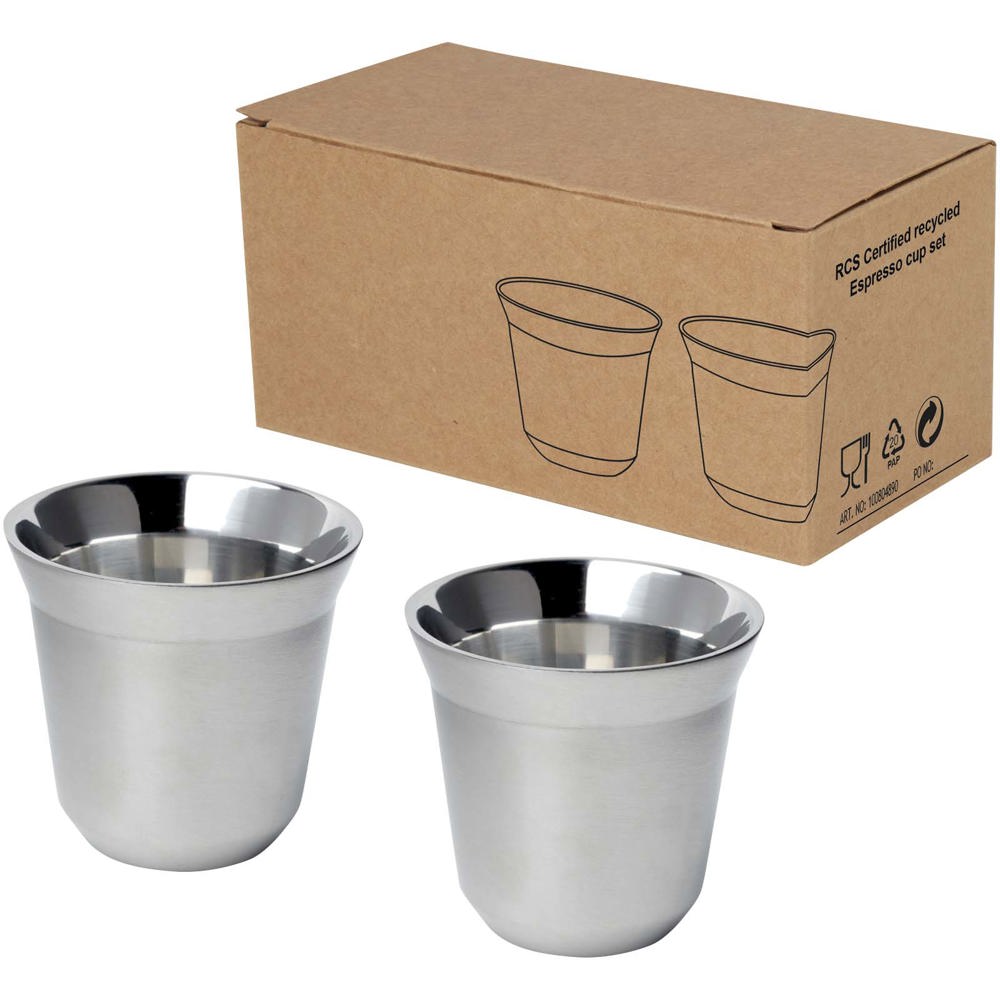Set di tazze per caffè espresso in acciaio inossidabile certificato RCS da 80 ml Duo