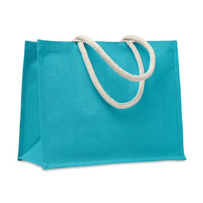 AURA - Borsa in iuta. Manici in cotone - Turchese