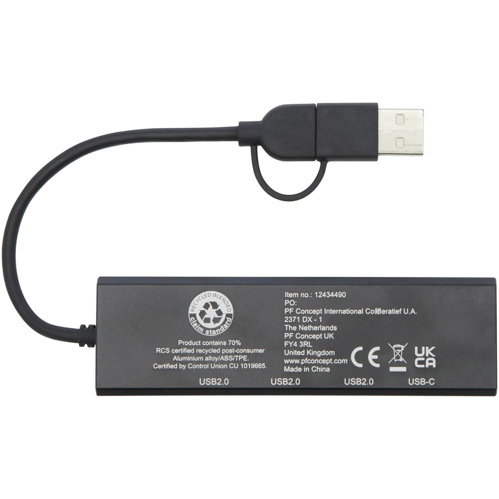 Hub USB 2.0 in alluminio riciclato RCS Rise